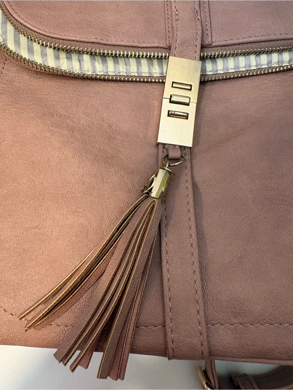 Miztique Blush Pink Vegan Leather Fashion Backpack Gold Hardware Tassel Accent